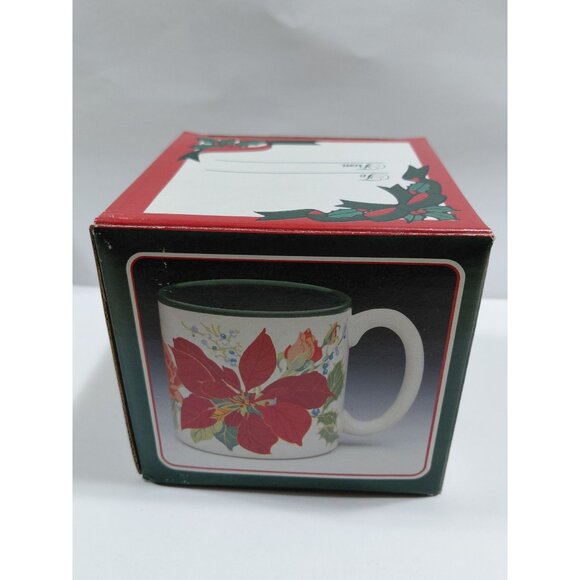 Vtg NOB 1991 Poinsettia Roses Ceramic Mug By Potpourri Press 11Oz Holiday Design - Picture 9 of 9